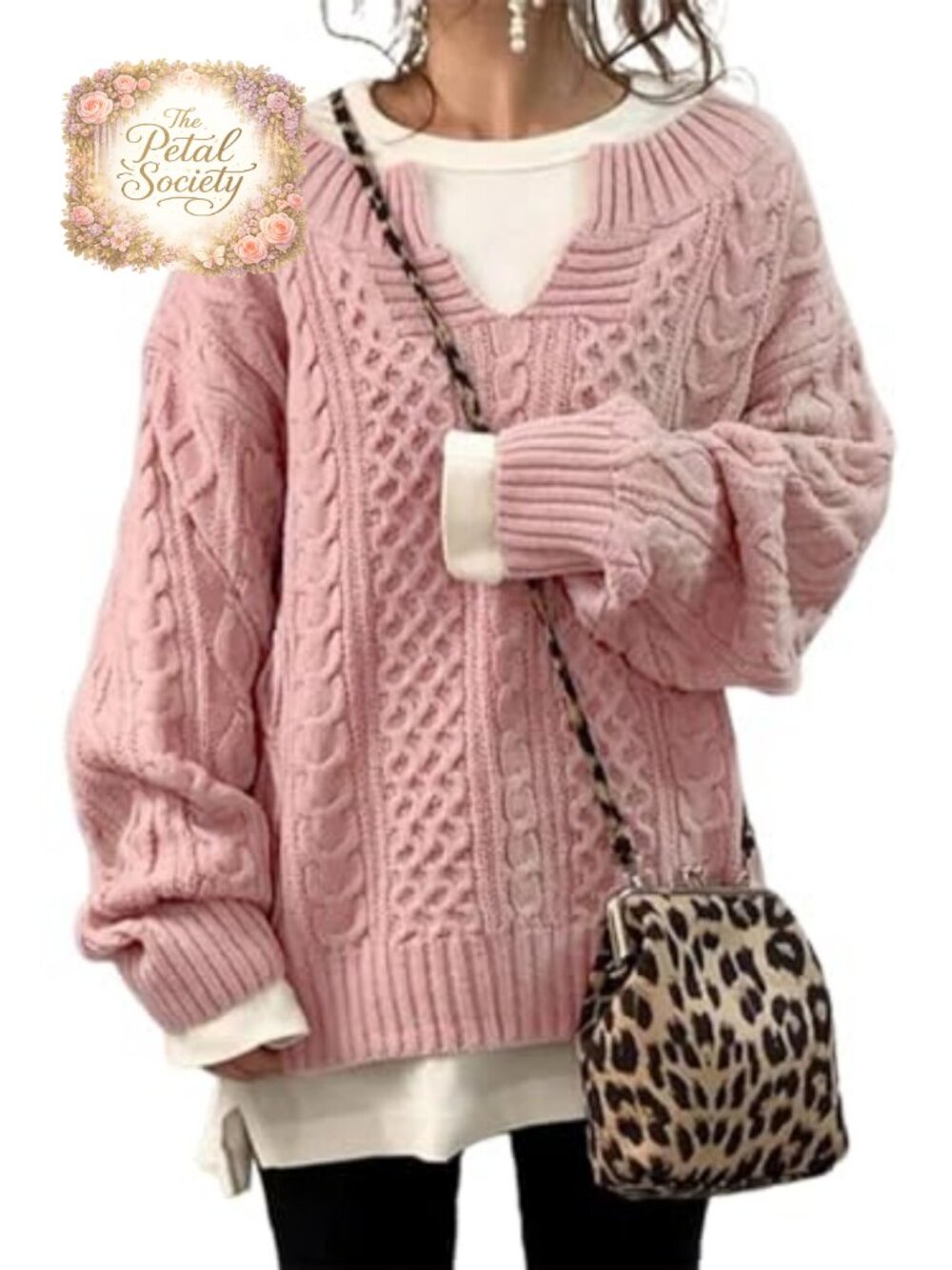 Women's Chunky V Neck Cable Knit Loose Sweater Pullover Long Sleeve